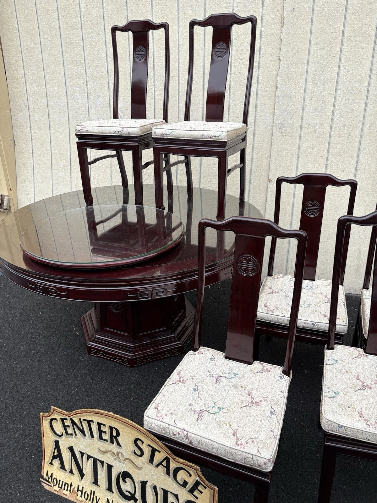 66875   Oriental Dining Table with Laz-Z-Susan and 8  Side Chair s
