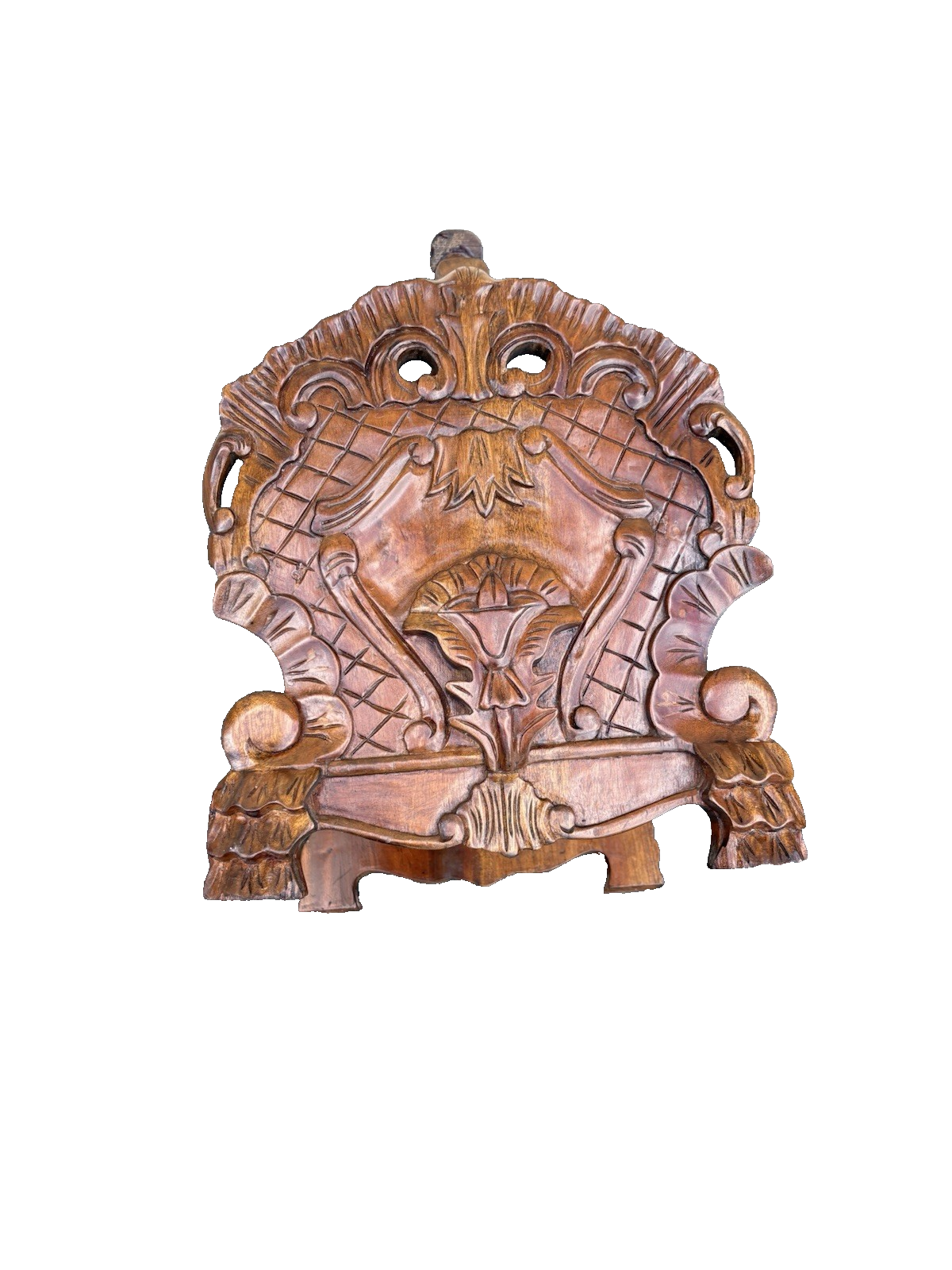 66687   Hand Carved Solid Mahogany Magazine Rack