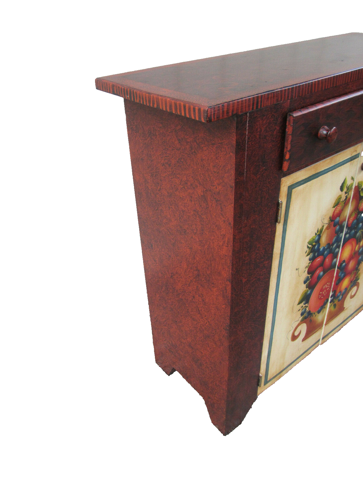 56069 HAND PAINTED FRUIT BASKET CONSOLE TABLE 2 DOOR CABINET WITH DRAWER