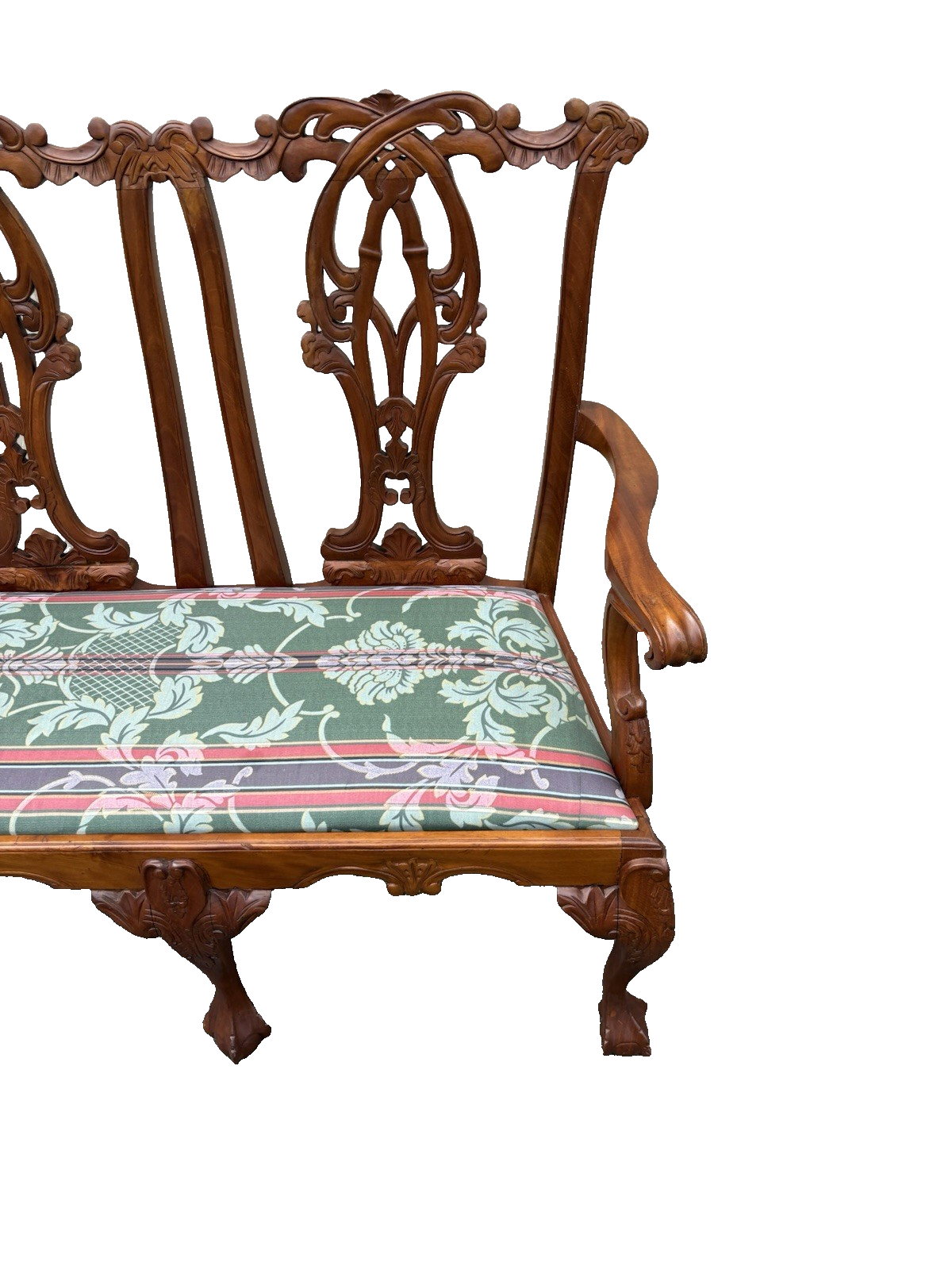 66942   Chippendale Mahogany Claw Foot Settee Loveseat Couch