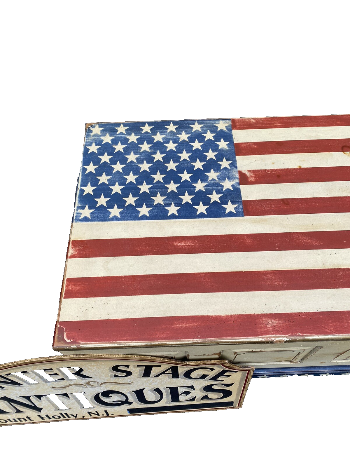 65174  Rustic  Primative Coffee Table with  STORAGE  Americana Flag Design