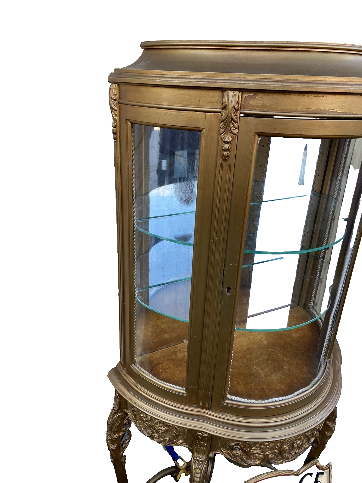 66114 Gold Louis XV Bow Glass Curio with 1 Drawer