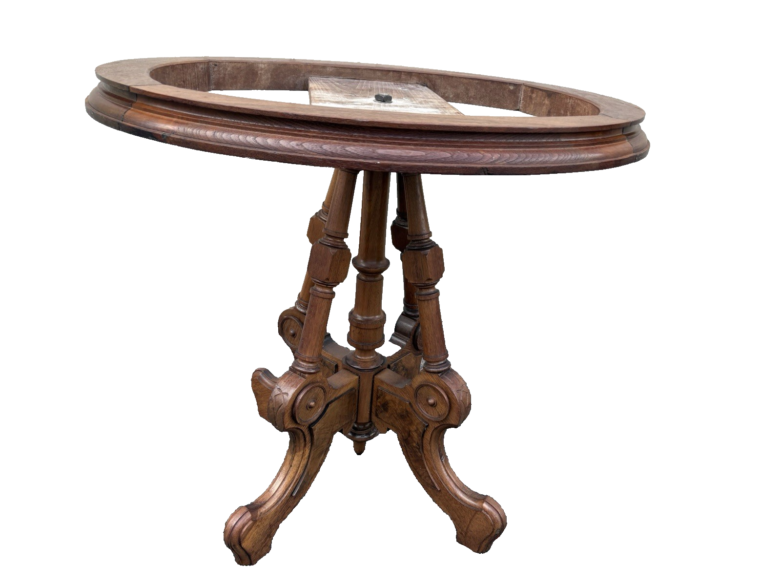 66943 Antique Victorian Walnut Marble Top Lamp Table Stand