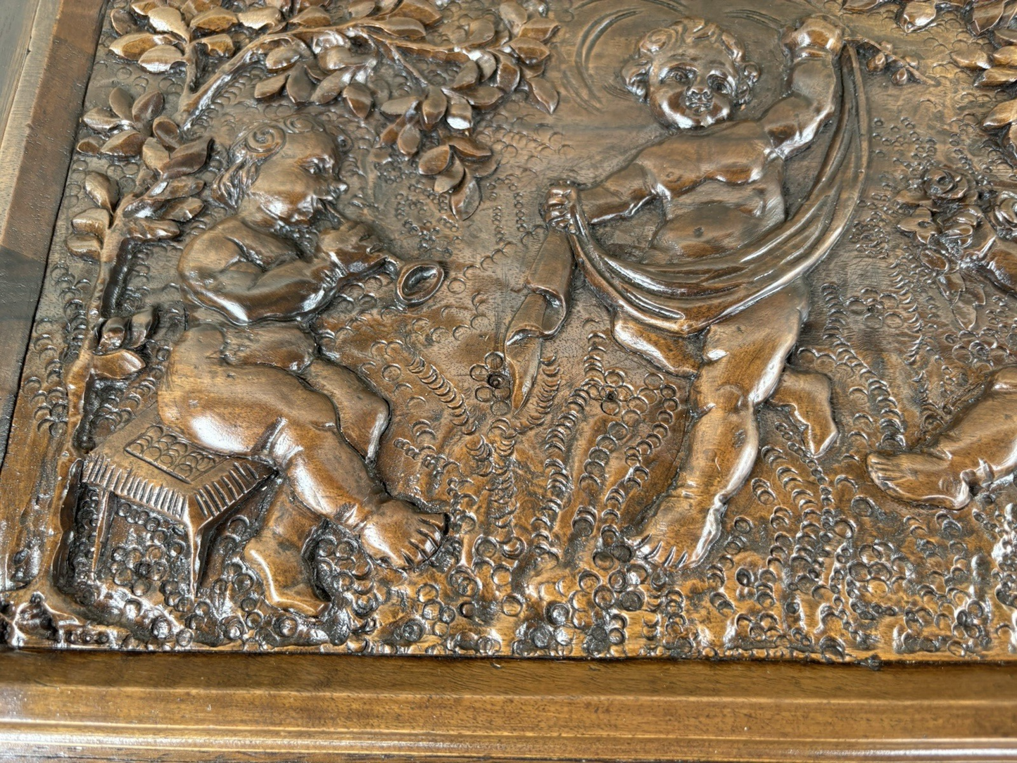 66801    RARE Custom  Made  Antique Figural CHERUB Tray Top Coffee Table Stand