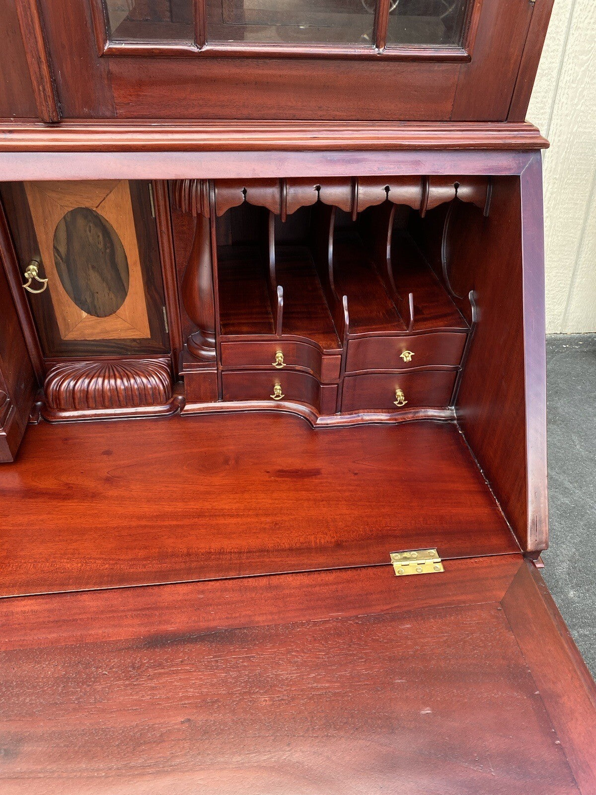 64897    Solid Mahogany 2 Piece Chippendale Secretary Desk w/ 2 Secret Drawers