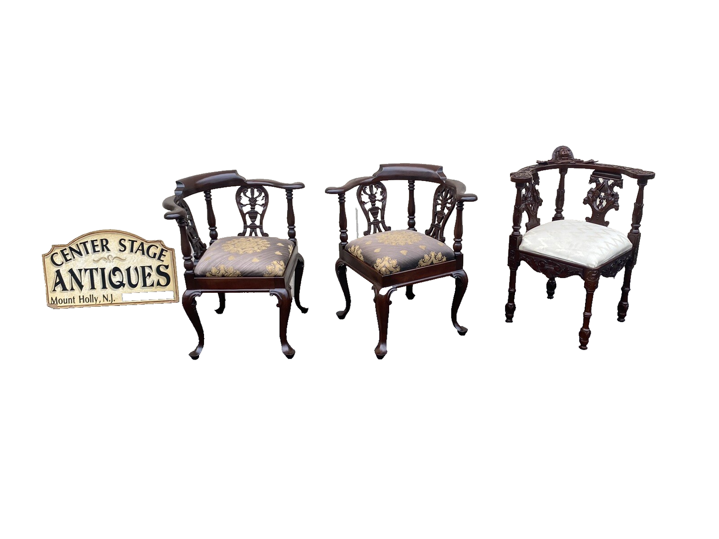 65855 Fancy Hand Carved Mahogany Figural Corner Chair