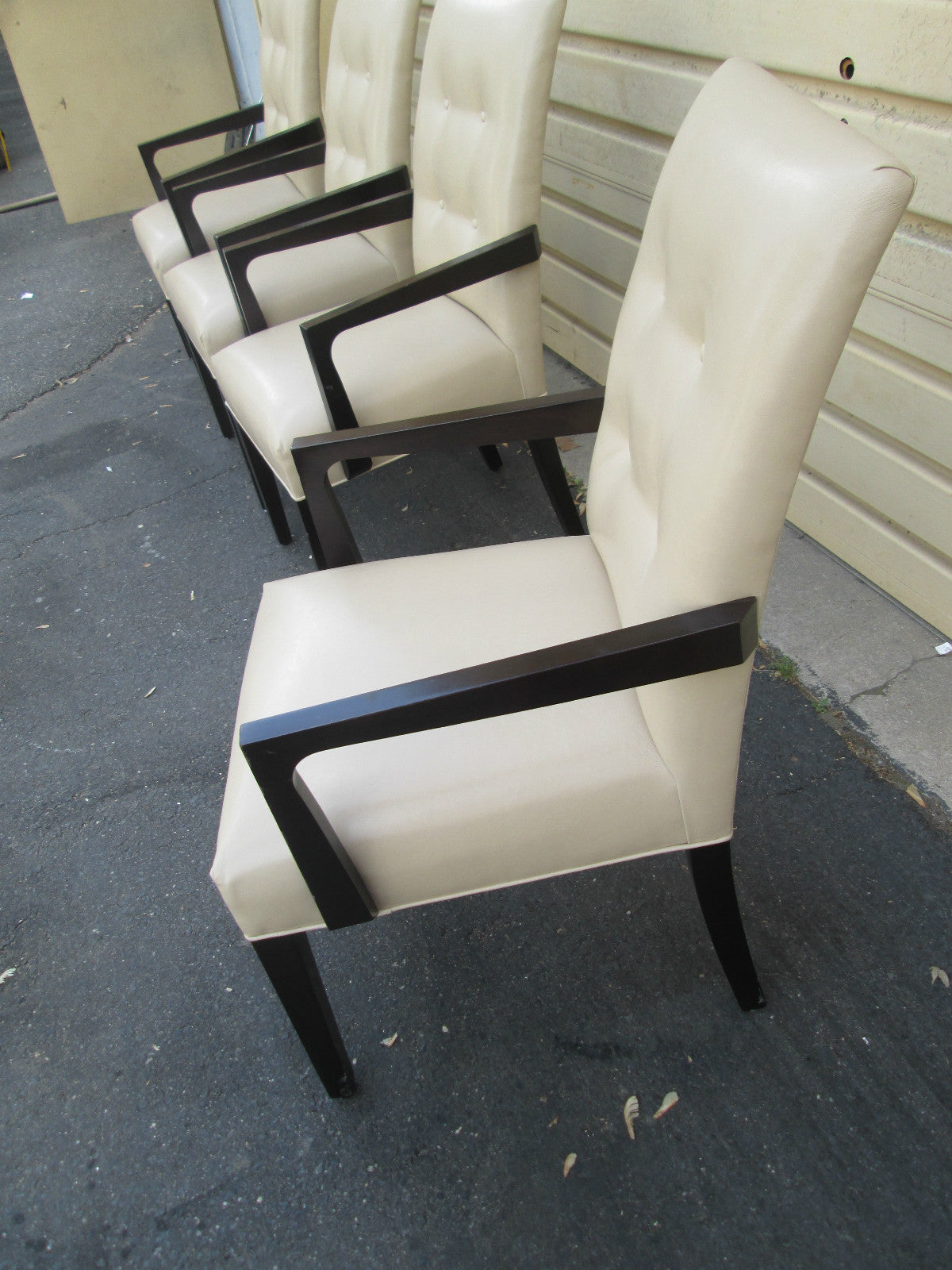 55577 SET OF 4 LEATHER? BERGERE OFFICE DINING CHAIR S   ARMCHAIR S