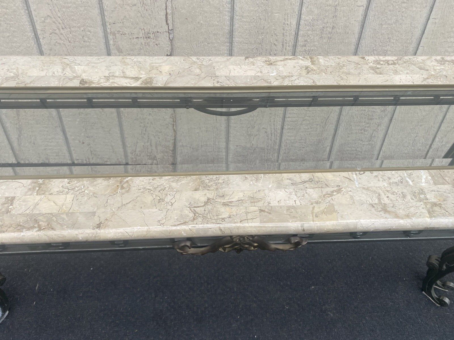 65883 Modern Marble Top Console Table with Glass Insert