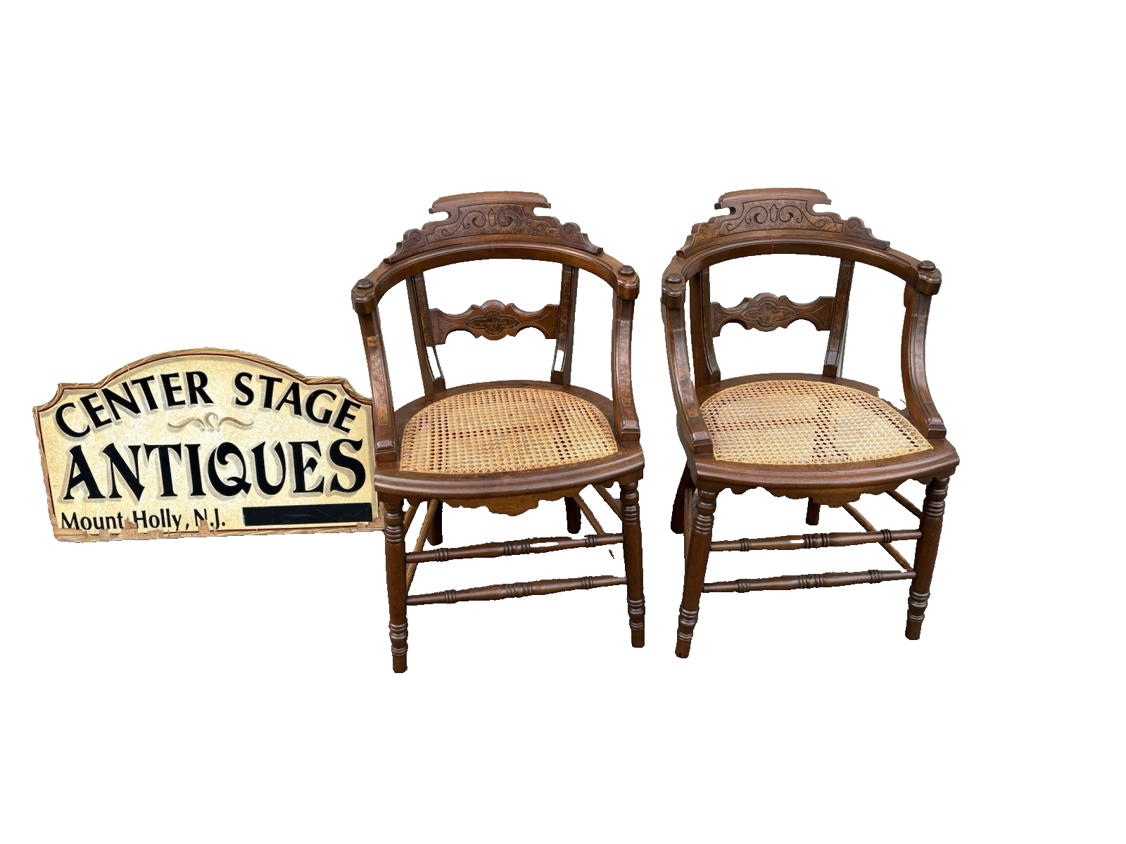 67164 Pair Antique Victorian Walnut Dining Chairs Chair s