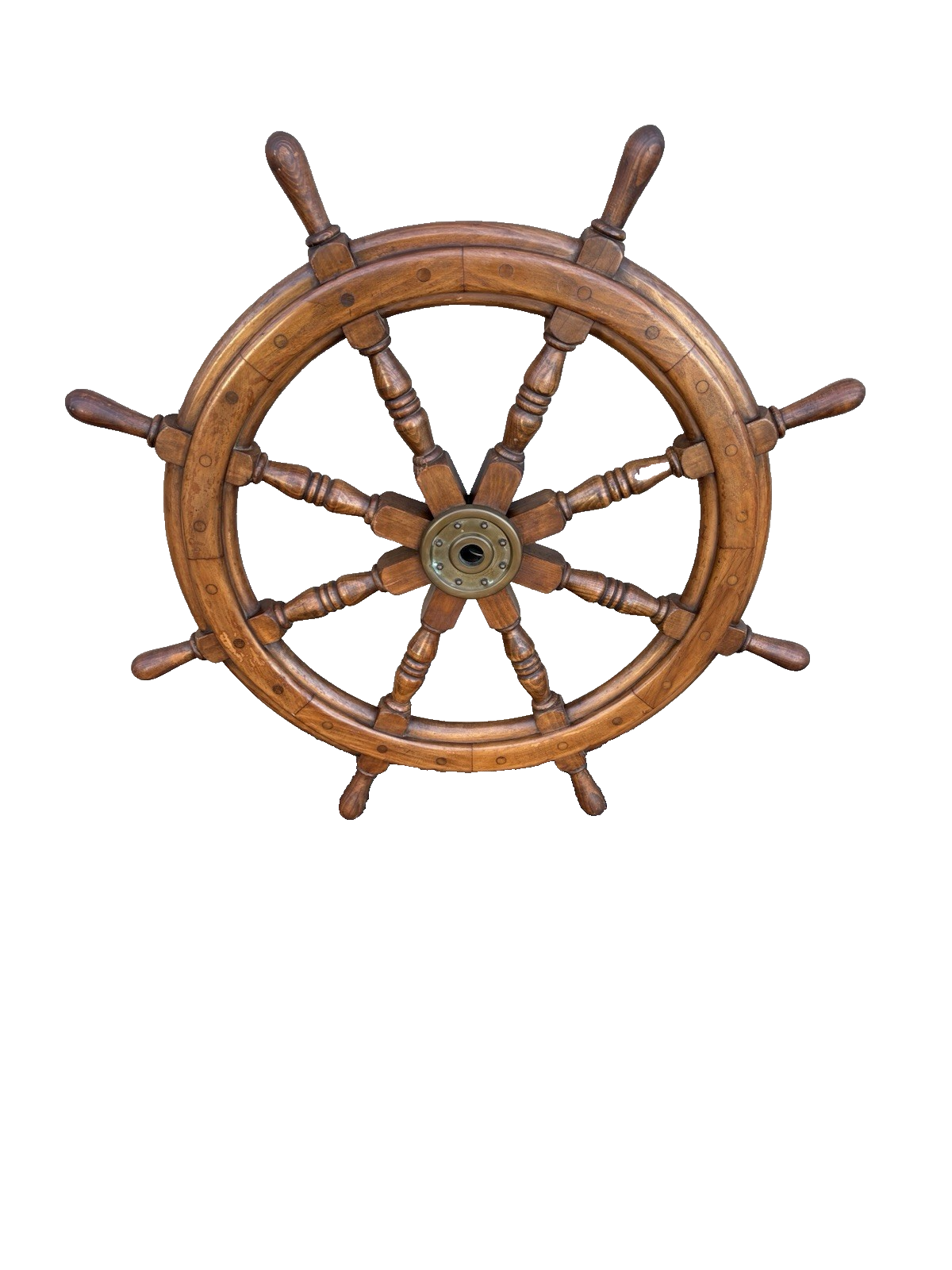 66949 Antique Wood and Brass Ships Wheel