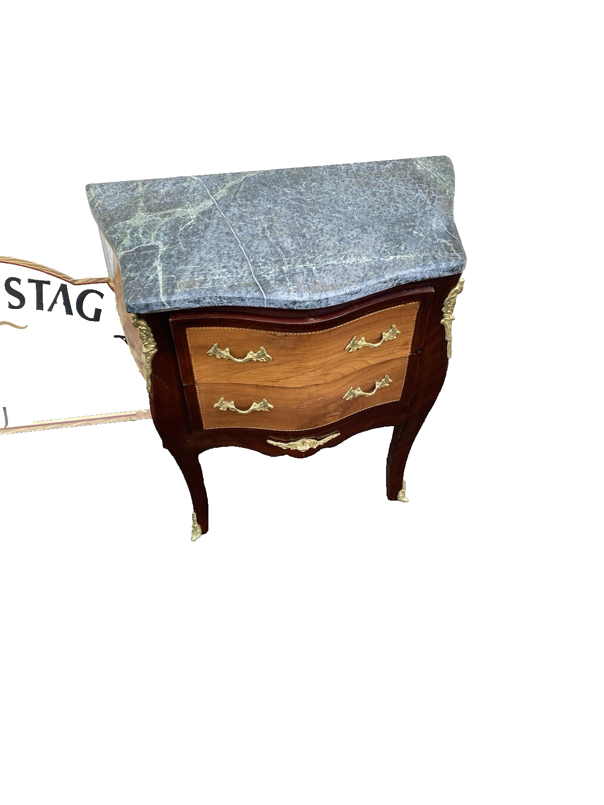 66504  Louis XV Marble Top Nightstand End Table Stand