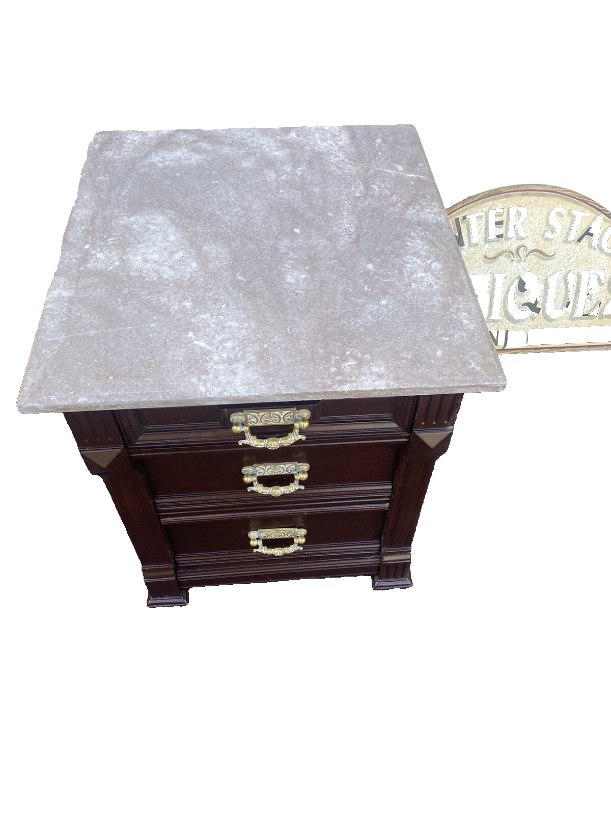 64722 Antique Victorian Marble Top Nightstand End Table Stand