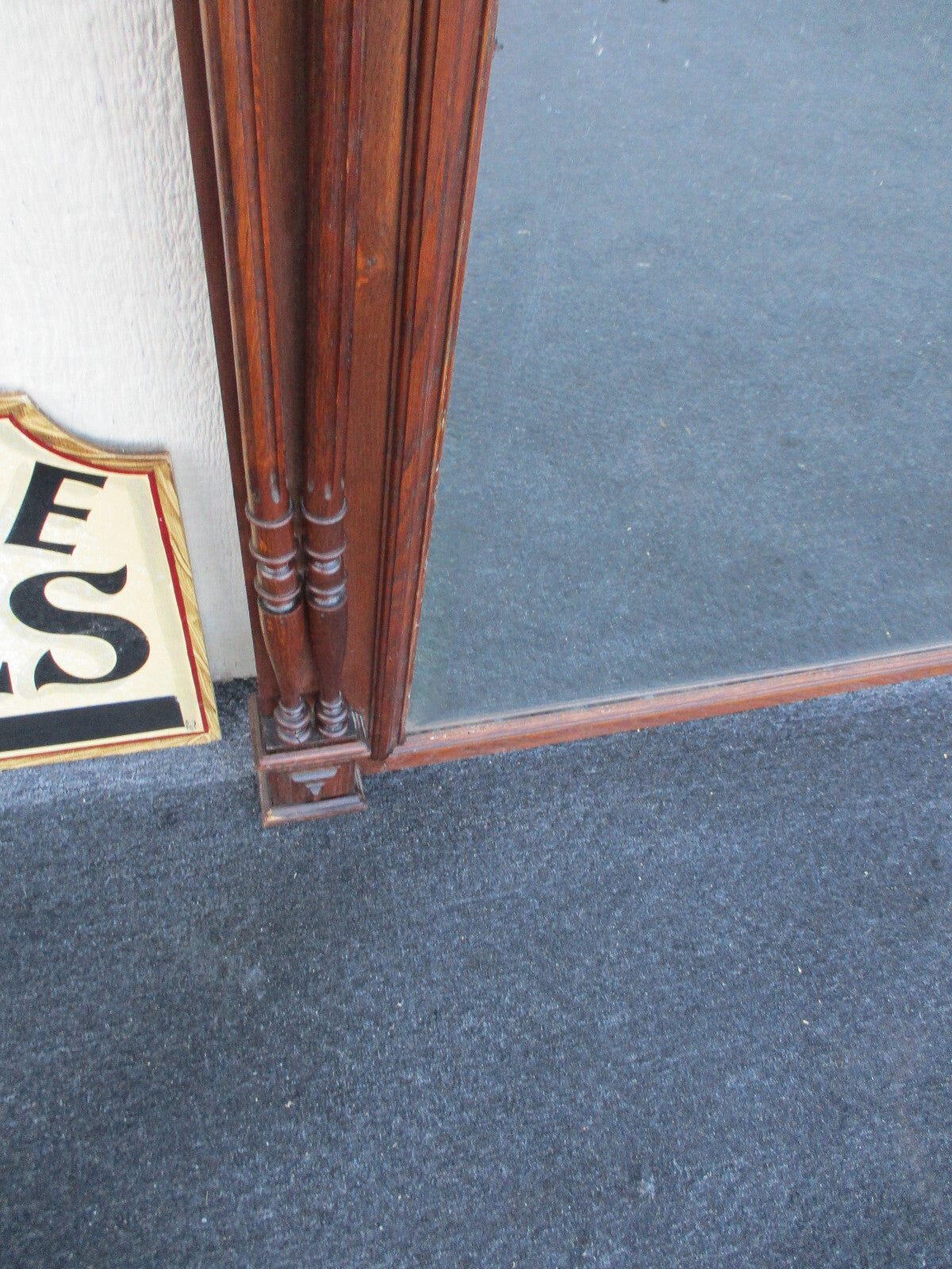 63871   Antique Oak French Hand Carved Beveled Mirror