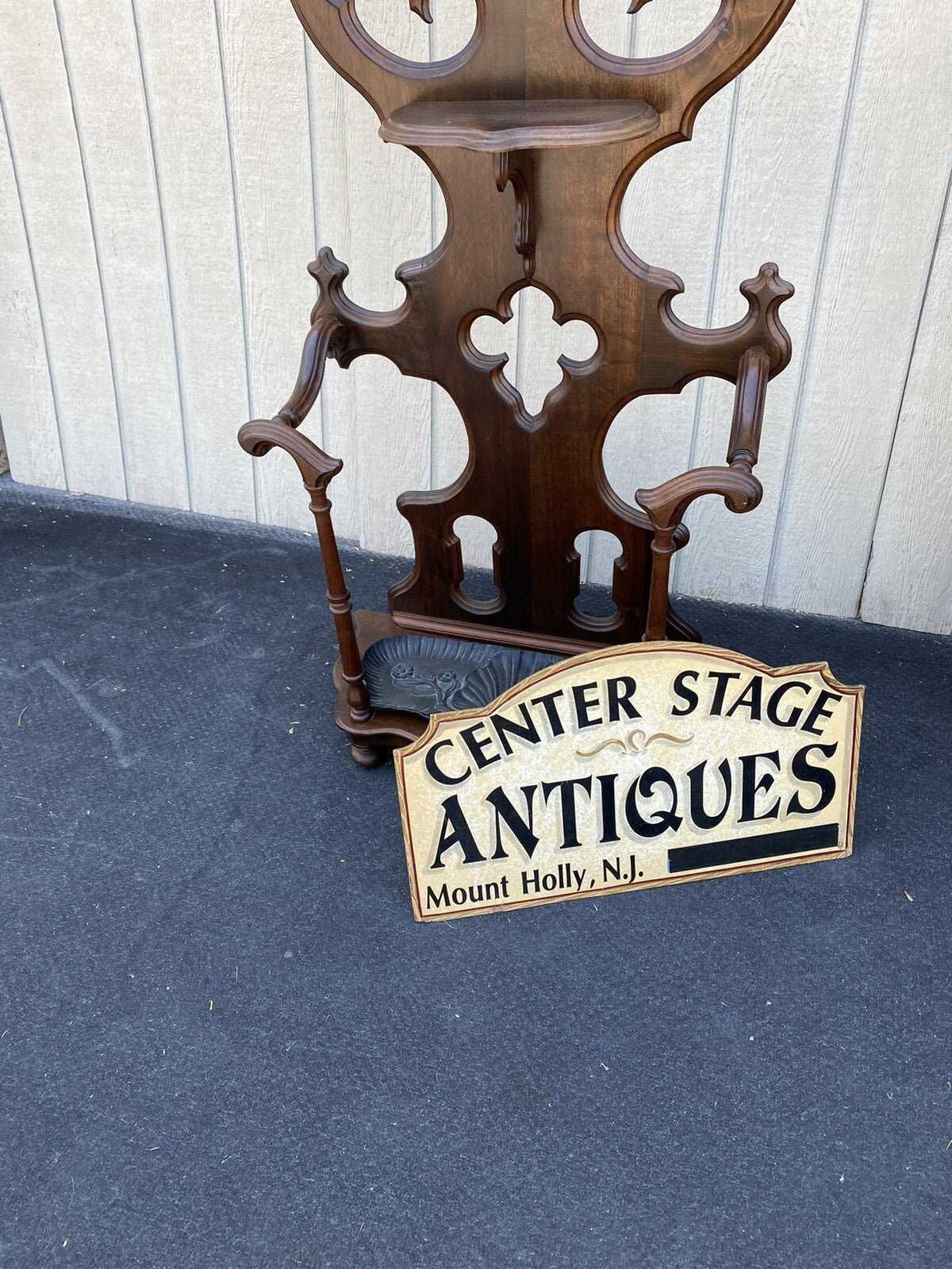 64495 Antique Gothic Victorian Hall Tree Hat rack Umbrella Stand