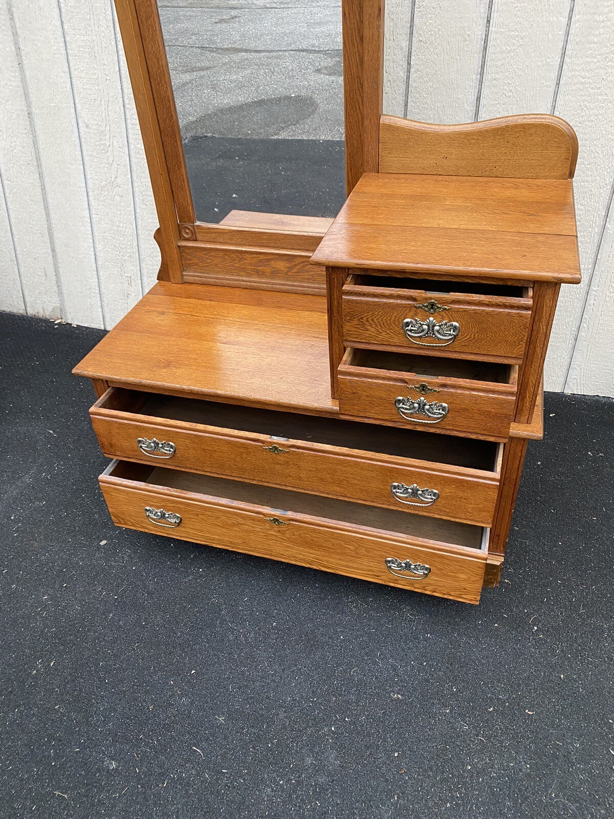 65144 Antique Victorian Oak Dresser Chest with Mirror