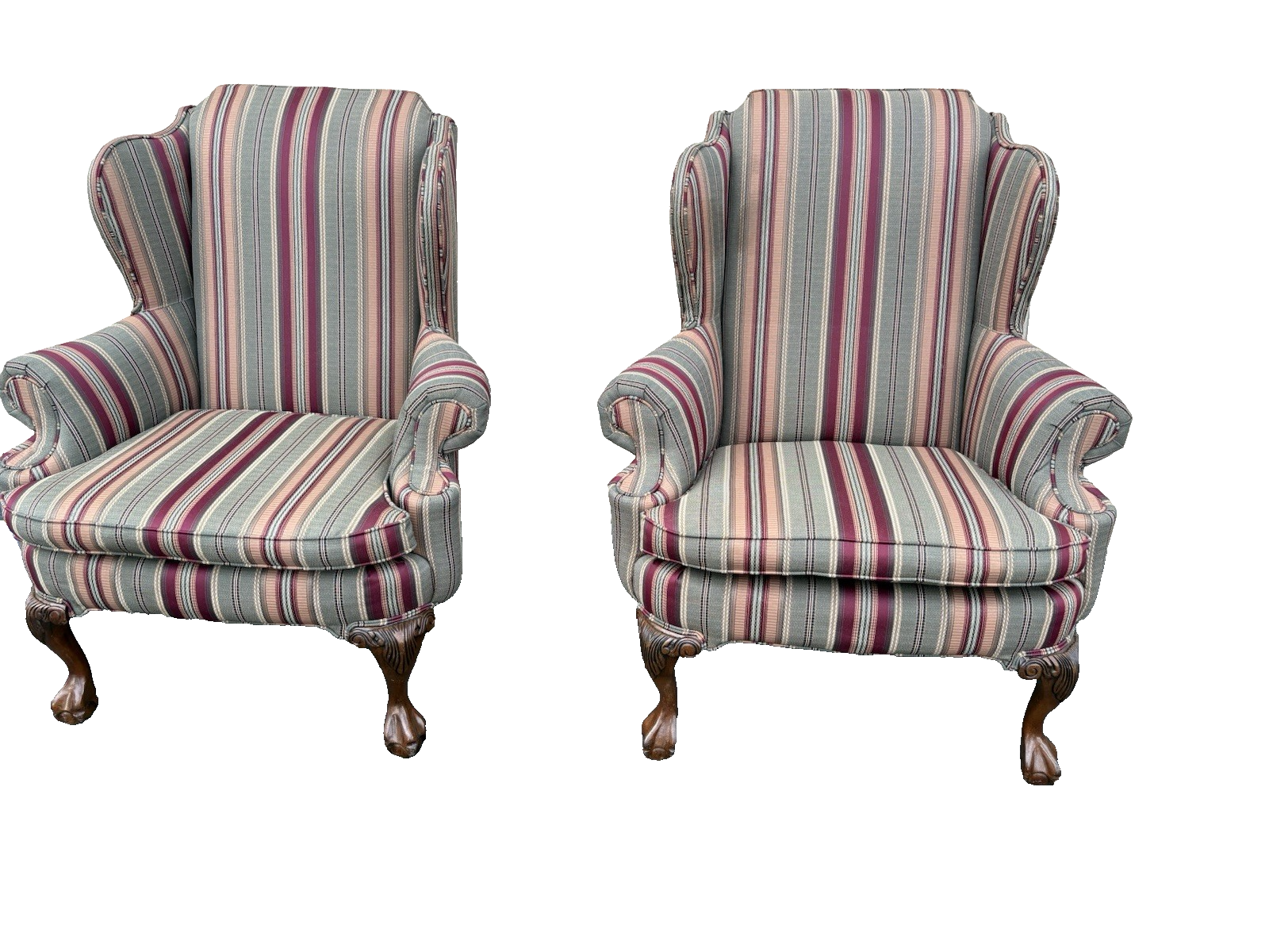 66662   Pair Claw Foot Wing Chair s Chairs