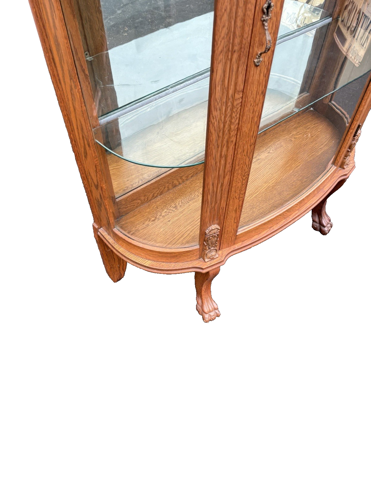 66846 Antique Victorian Oak Bow Glass Curio China Cabinet
