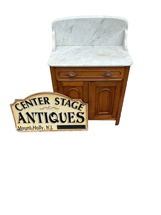 66855  Antique Victorian Walnut  Marble Top Washstand Chest Dresser