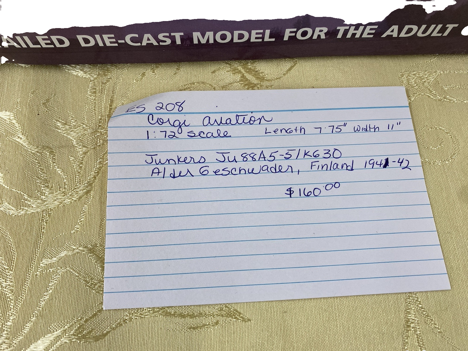 ES 207 Corgi Aviation Diecast Limited Edition  Junkers Airplane Plane