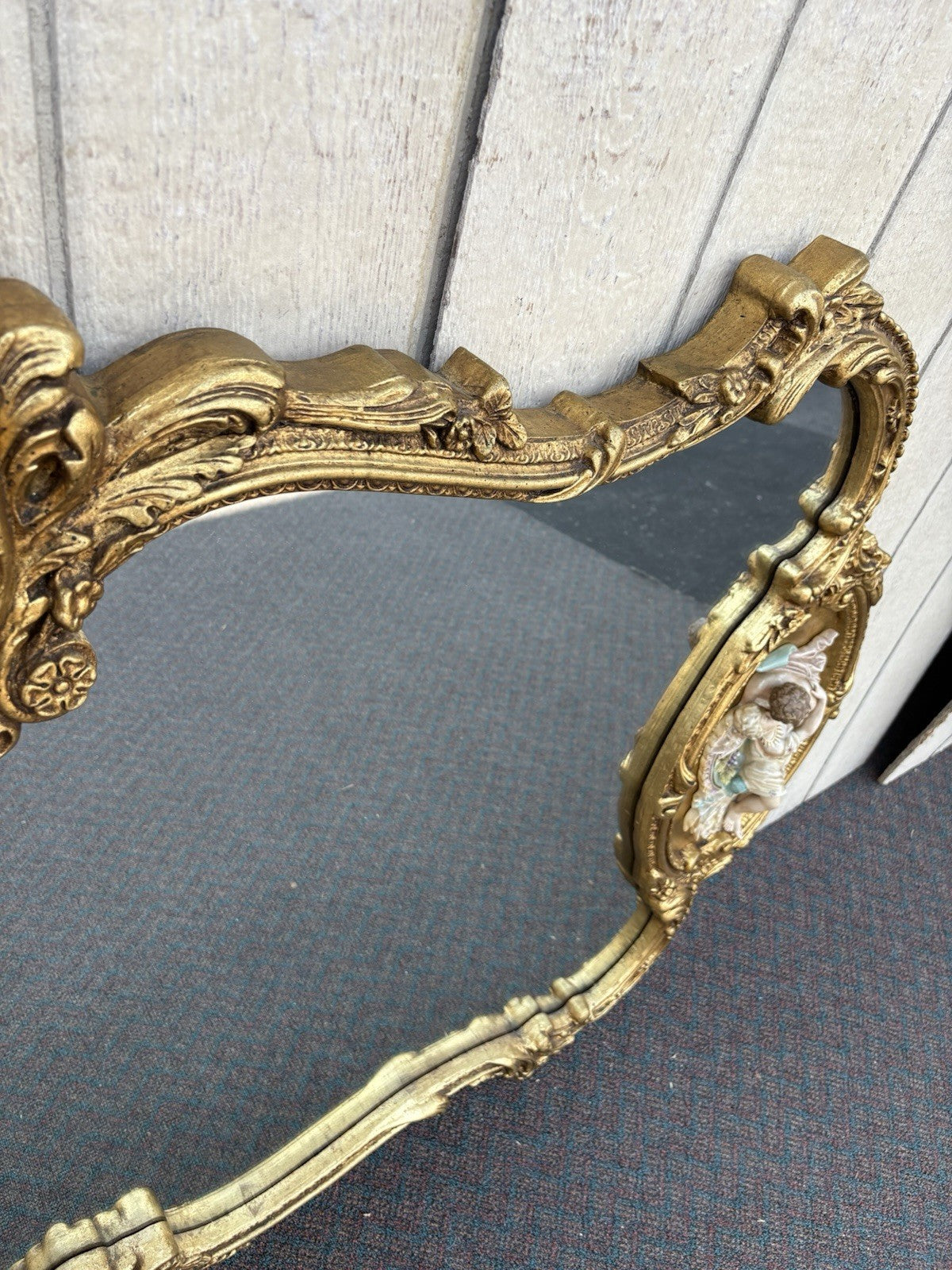66917   Decorator Gold Mirror with Figural Plaques