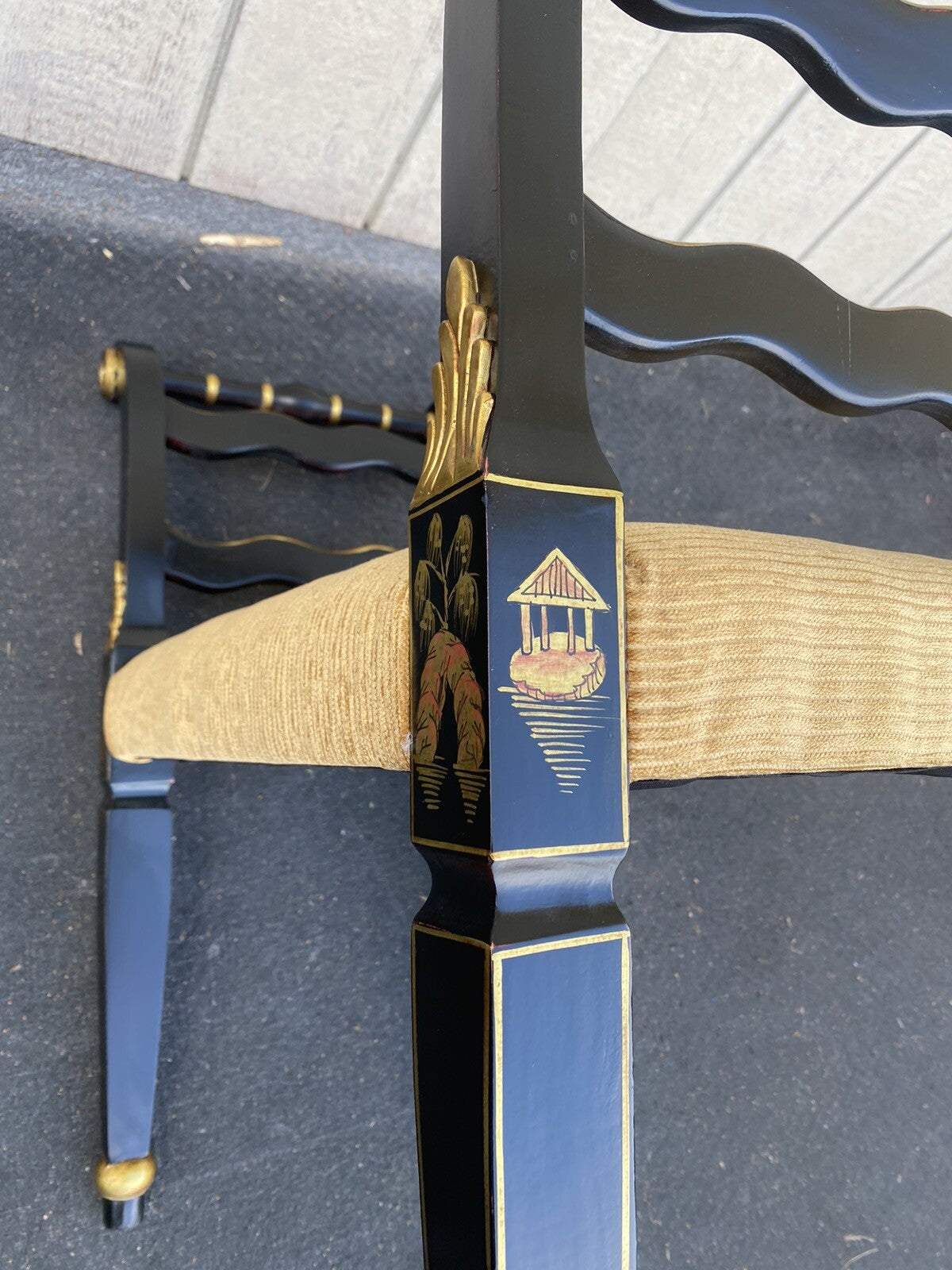 66067 Decorator Ebony Stenciled Vanity bench Stool