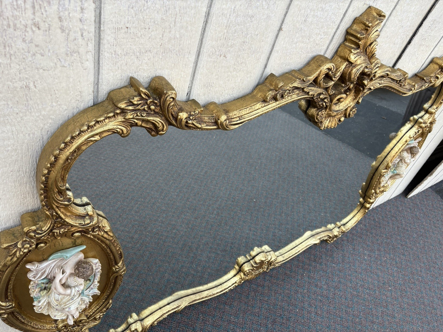 66917   Decorator Gold Mirror with Figural Plaques