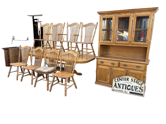 66859   Oak Dining Room Set China Table + 8 Chairs Chair s