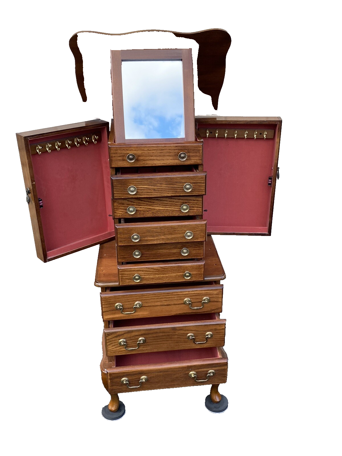 66258 Oak Jewelry Cabinet Display Case with Mirror