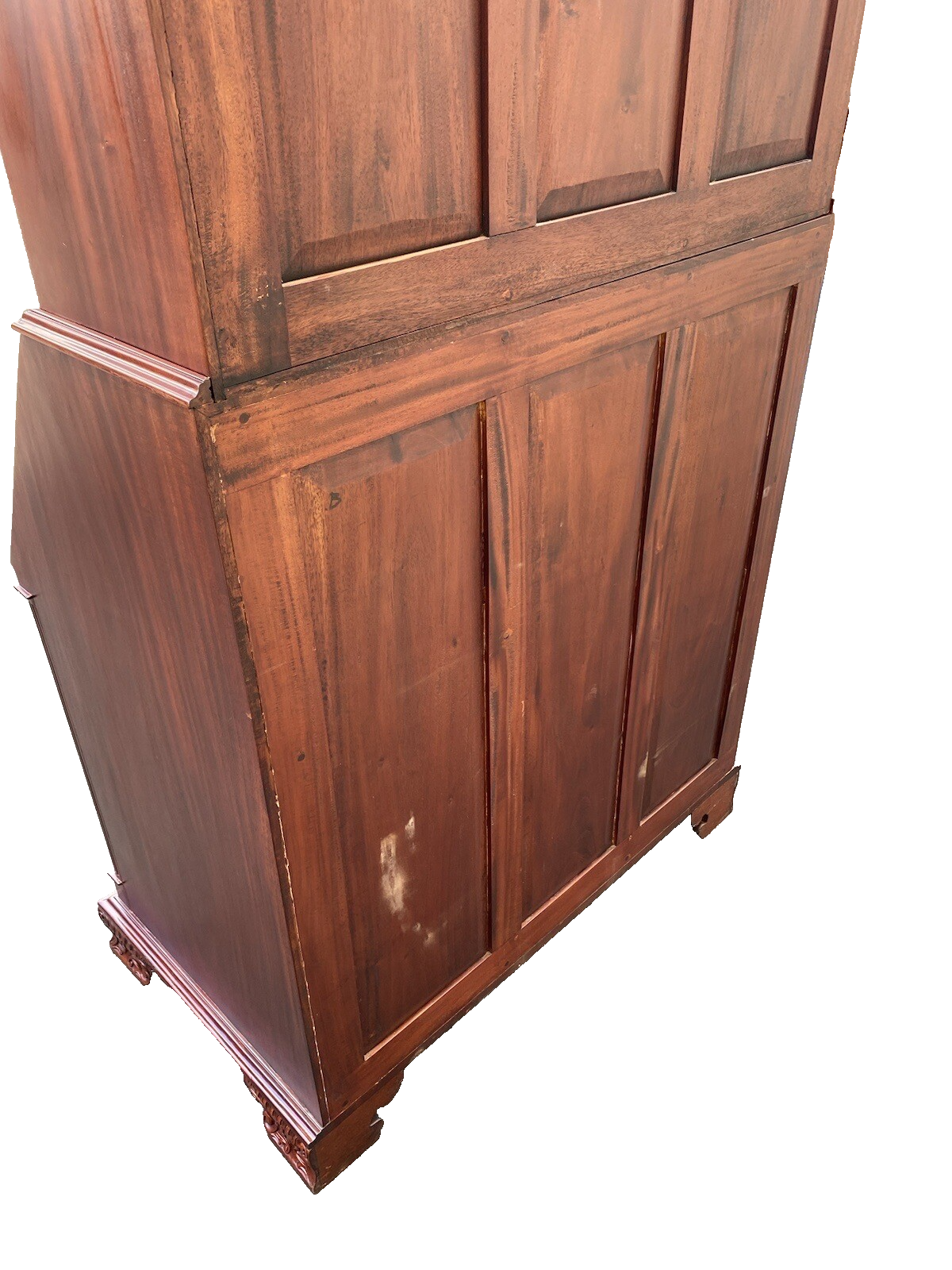 64897    Solid Mahogany 2 Piece Chippendale Secretary Desk w/ 2 Secret Drawers