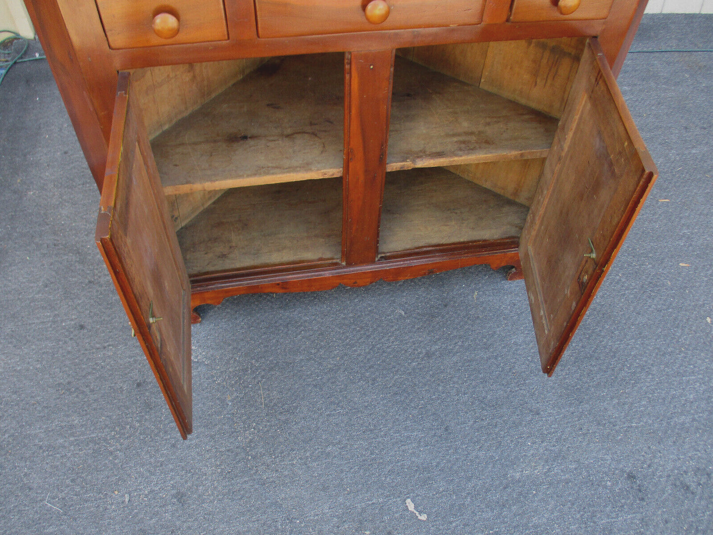 63376  Antique Primitive Pine Country  Corner China Cabinet 2 Piece