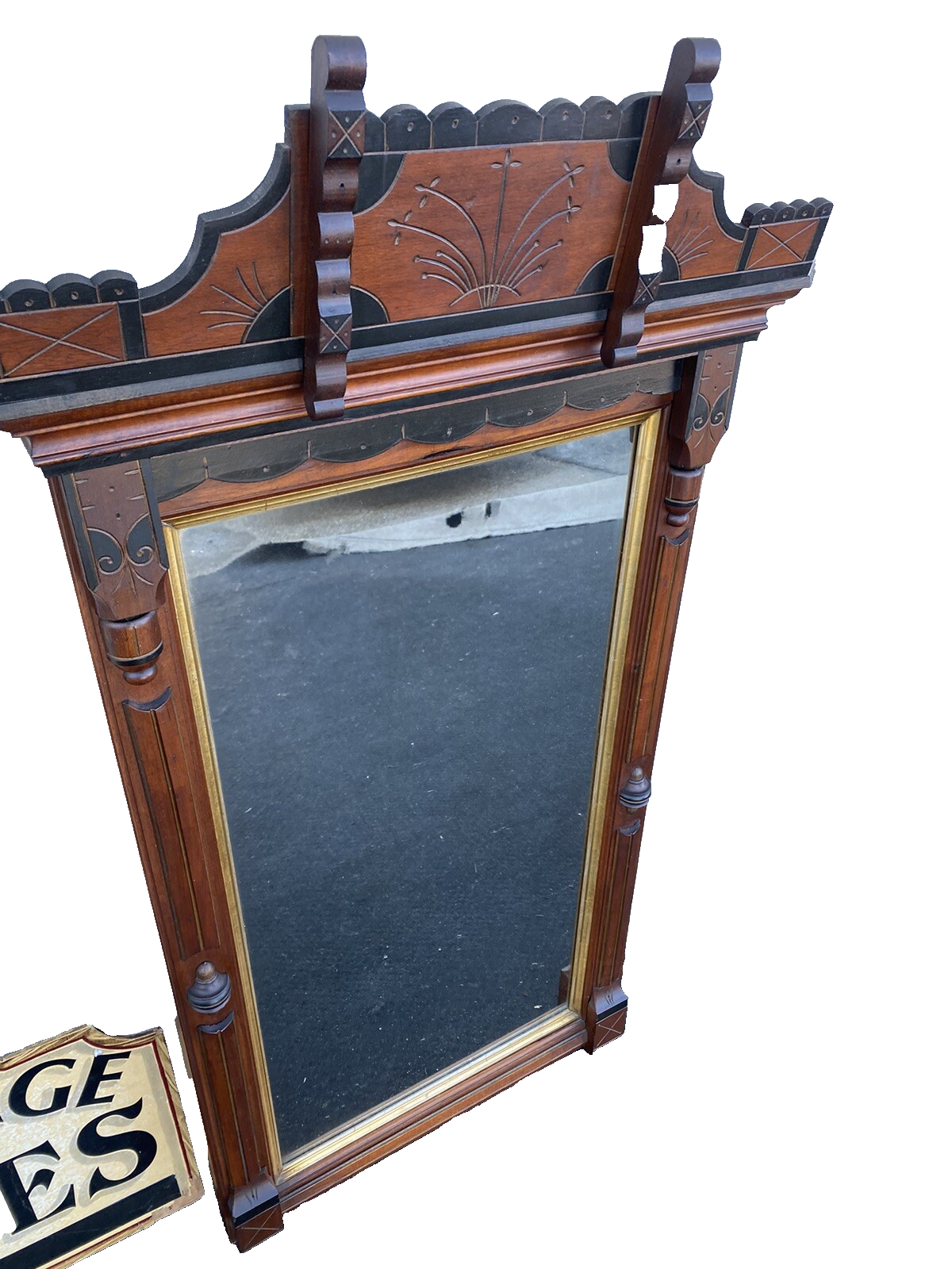 66313 Antique Victorian Walnut Mirror