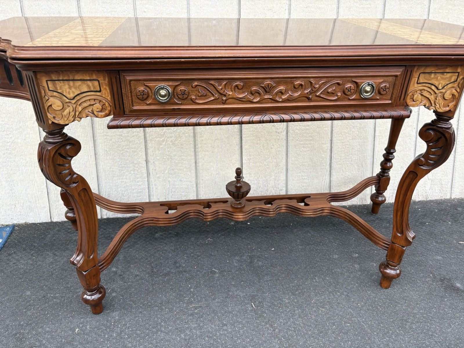 66885   Inlaid Antique Flip Top Sideboard Dining Table with Drawer