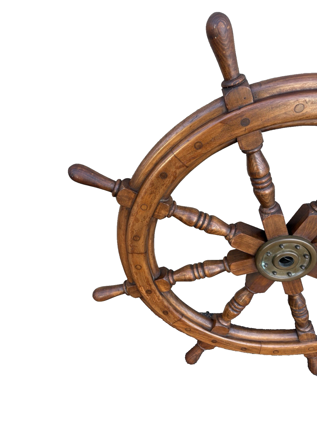 66949 Antique Wood and Brass Ships Wheel