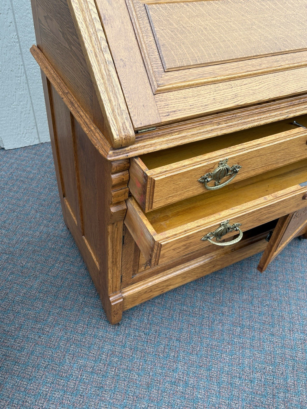 67028 Antique Victorian Oak Secretary Desk w/ Bookcase Top