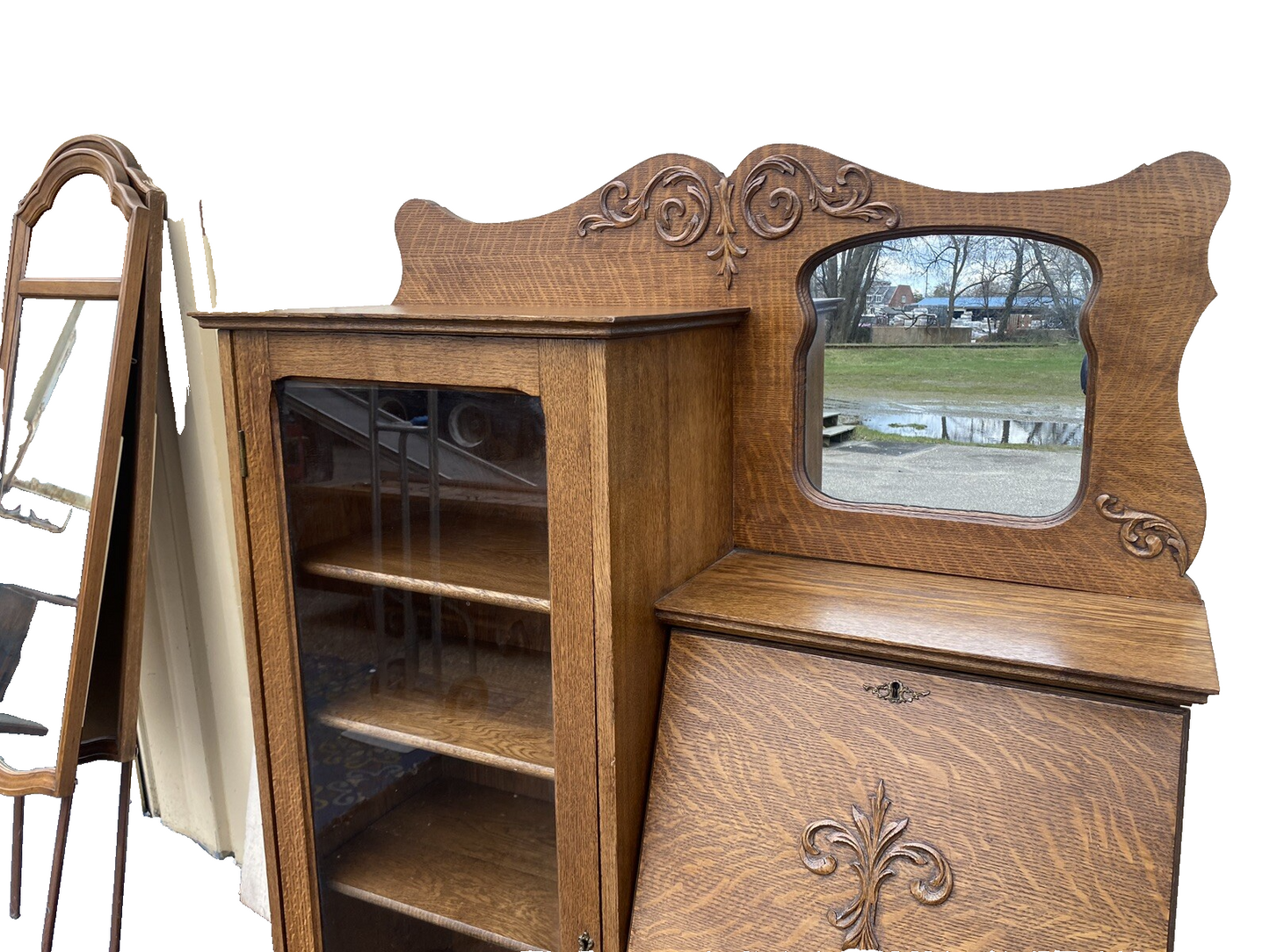 65325 Antique Oak Side By Side Bookcase Desk