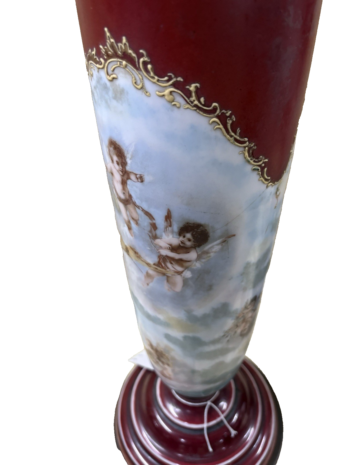 65041 Pair Antique Porcelaine Table Lamps with Cherubs