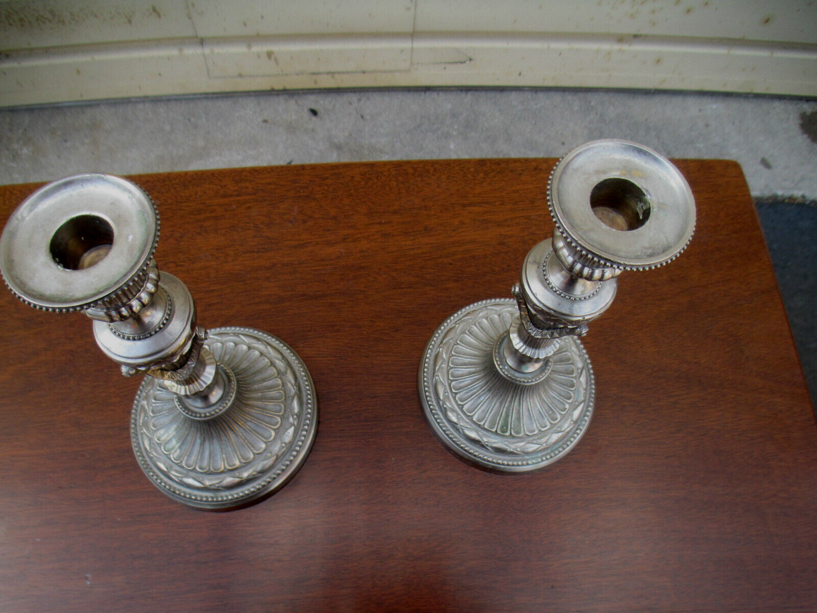 COL WS: Pair Fancy Silver Metal Fancy Candle Sticks