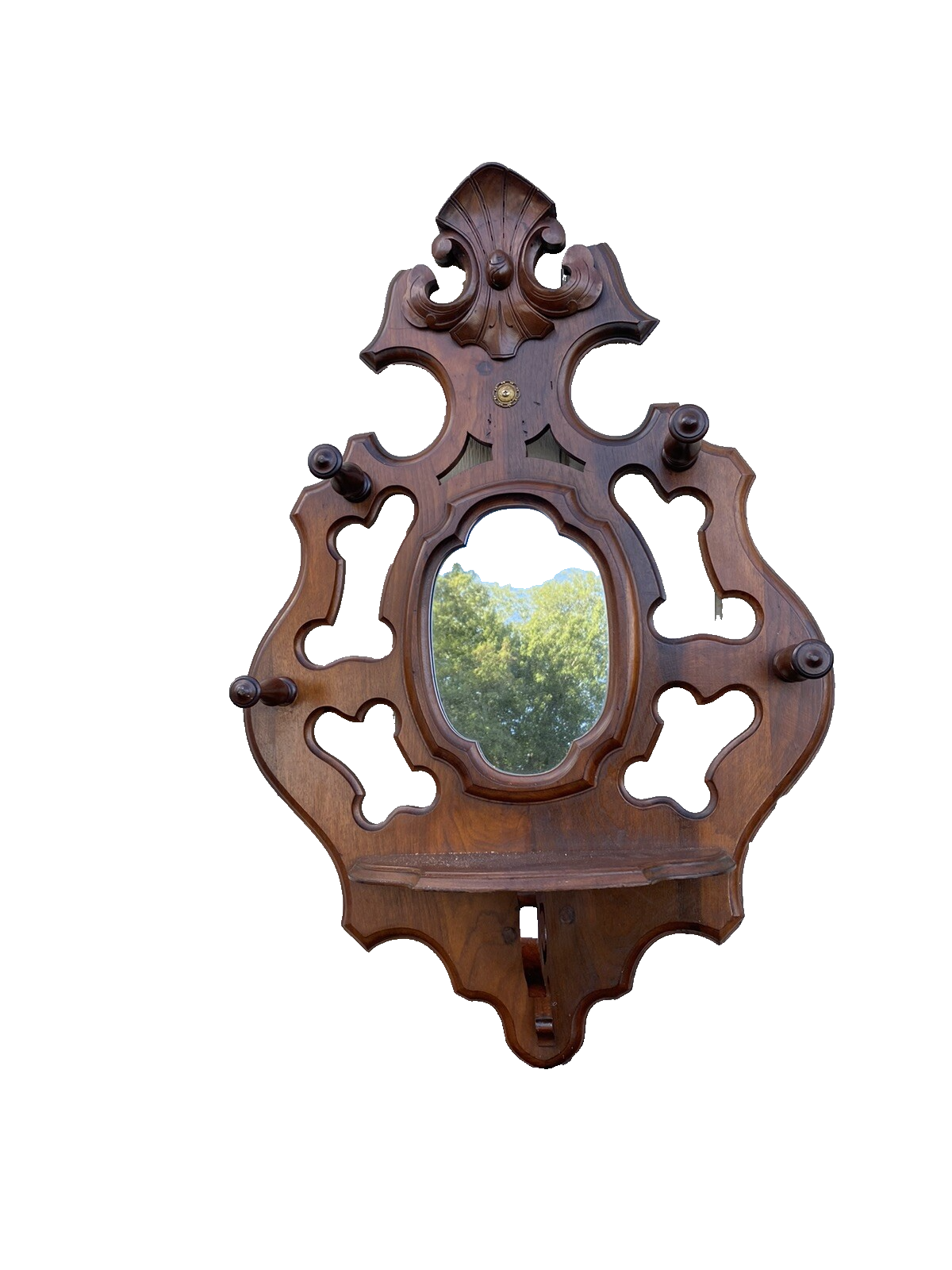 64821 Antique Victorian Walnut Hatrack Wall Mirror