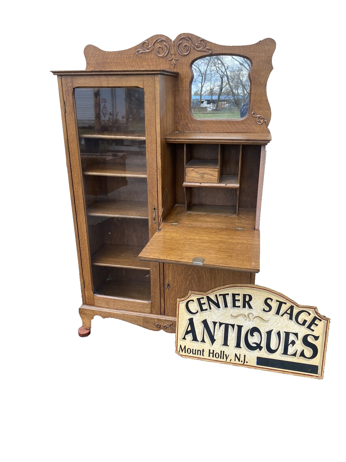 65325 Antique Oak Side By Side Bookcase Desk