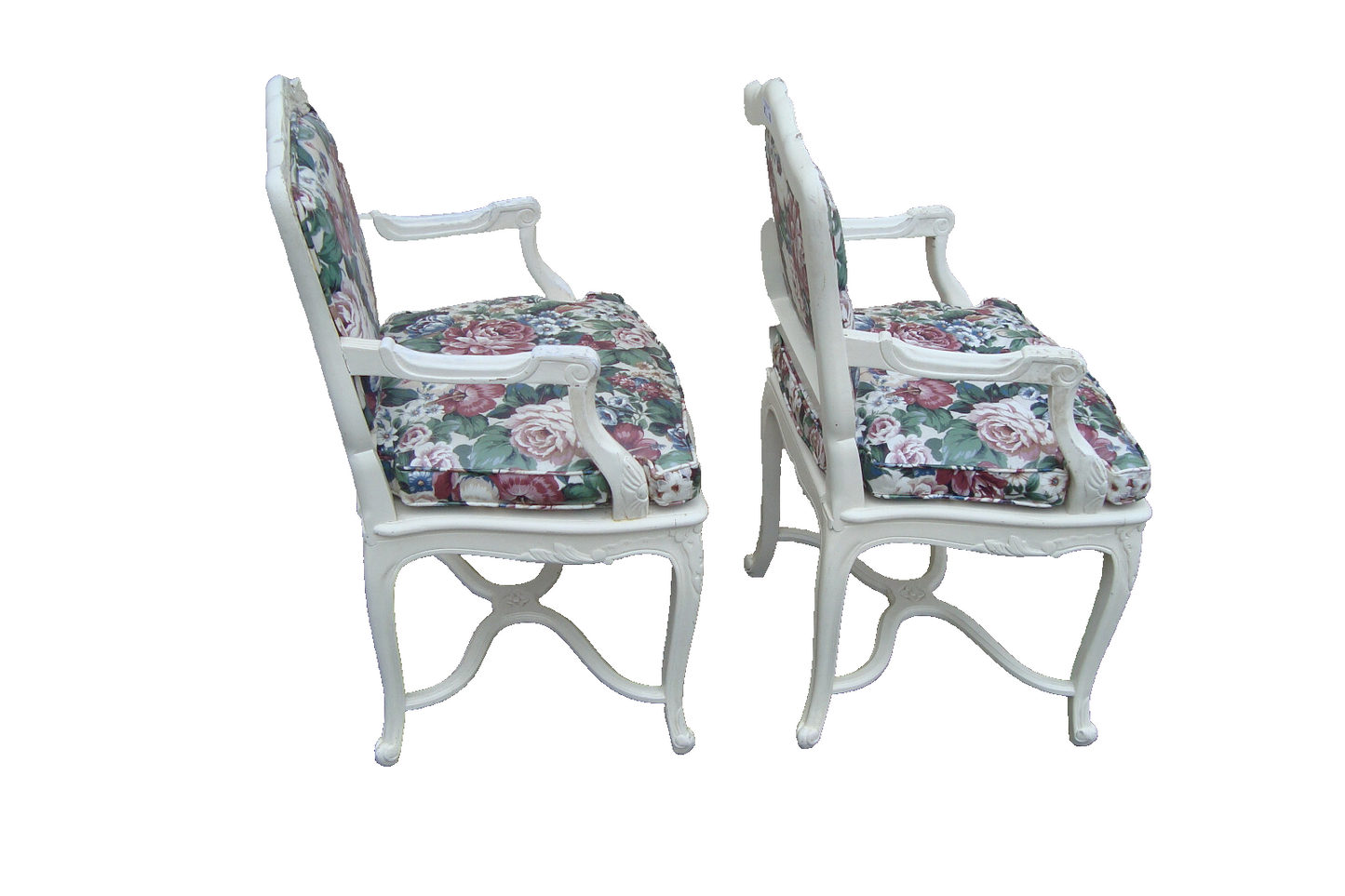 60612 PAIR of Romantic Shabby BERGERE Floral Armchairs with Factory White Finish