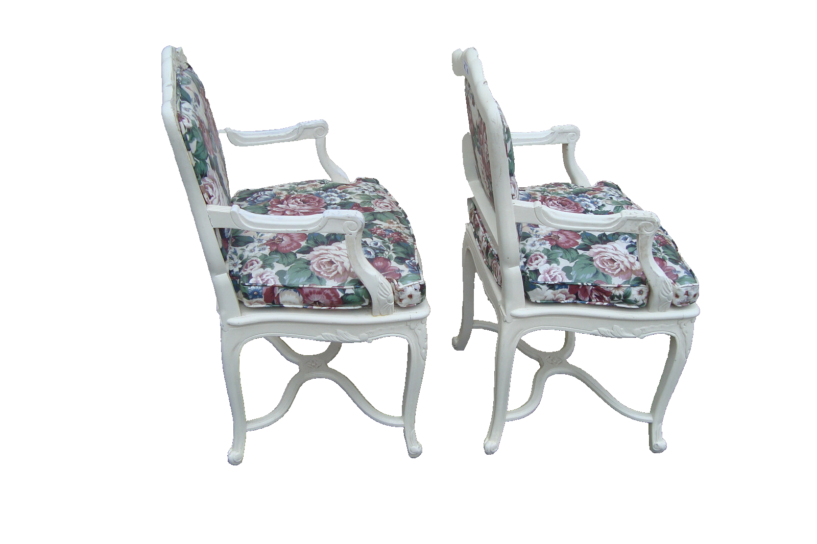 60612 PAIR of Romantic Shabby BERGERE Floral Armchairs with Factory White Finish
