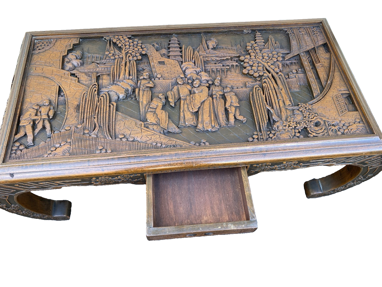 66349 Oriental Hand Carved Coffee Table Stand w/ drawer