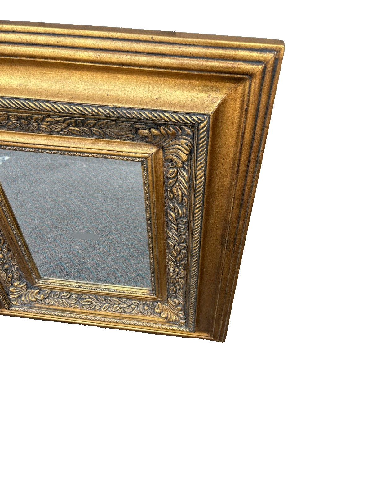 66980 Gold Square Beveled Mirror In Fancy WOOD Picture Frame