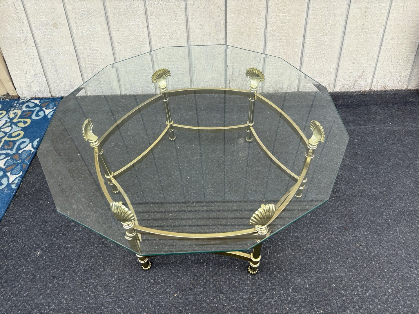 66743   QUALITY Brass and Glass Shell Design Coffee Table