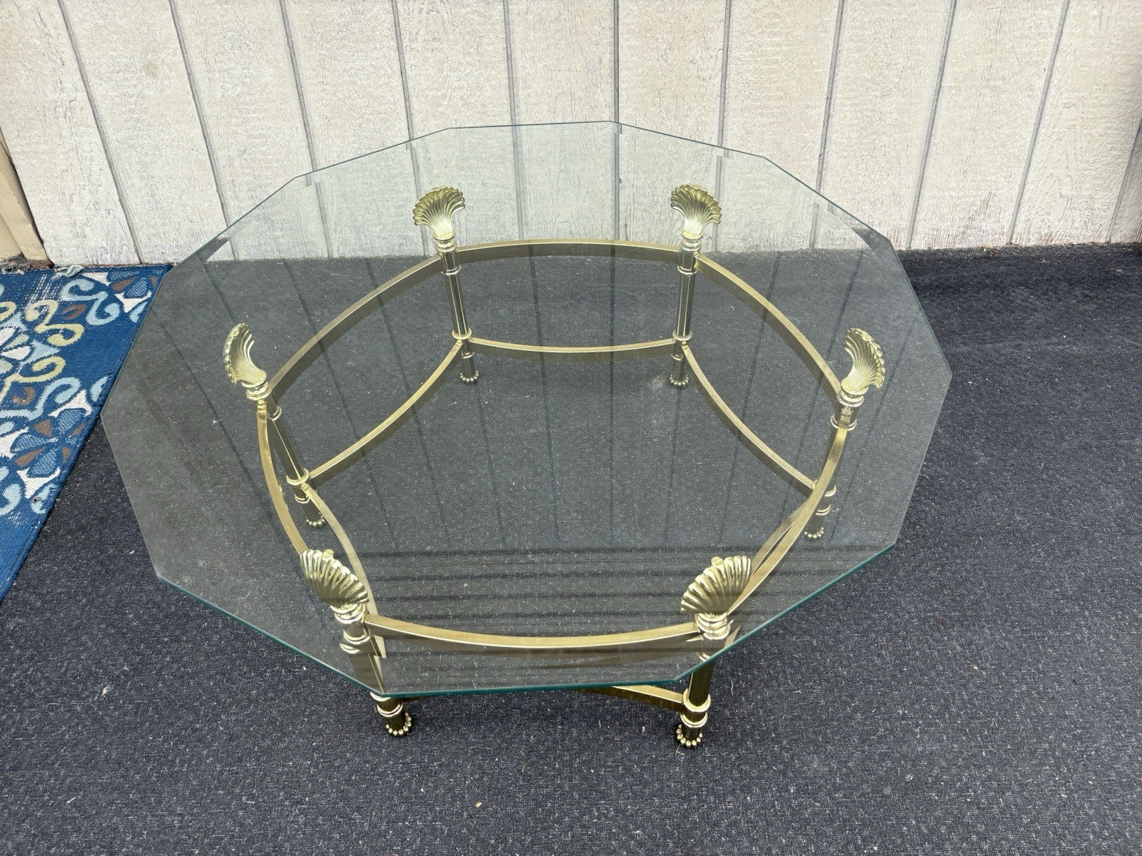 66743   QUALITY Brass and Glass Shell Design Coffee Table