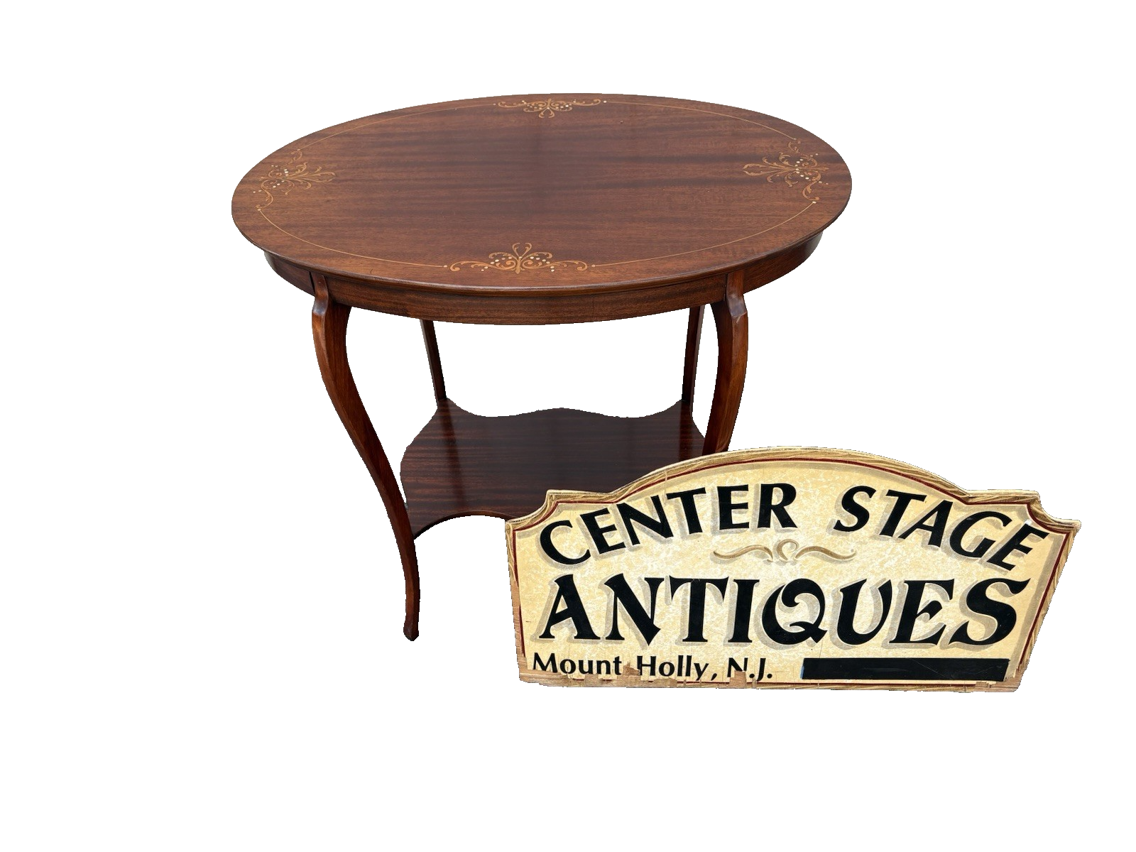 66976 Oval Mother of Pearl Inlaid Lamp Table Stand