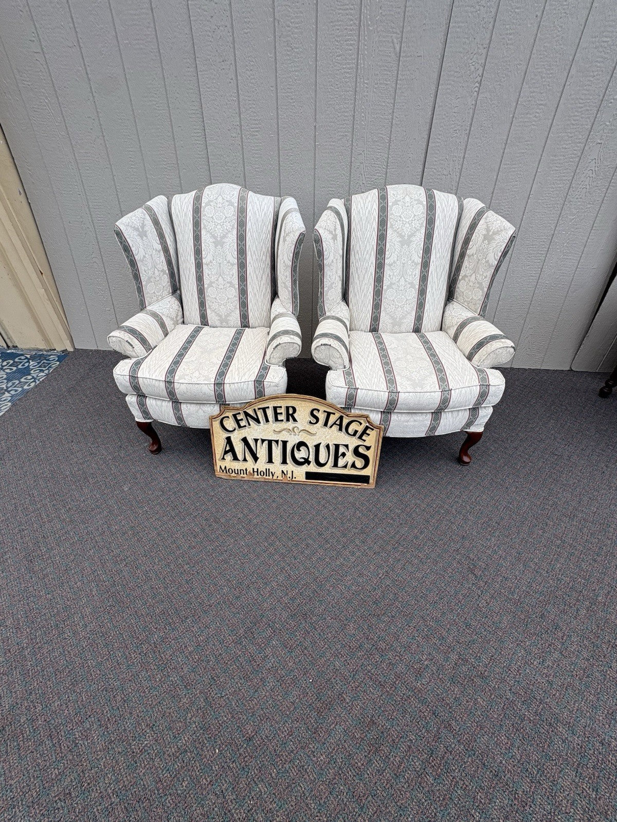 67035 Pair Oak Ridge Queen Anne Wing Chair s