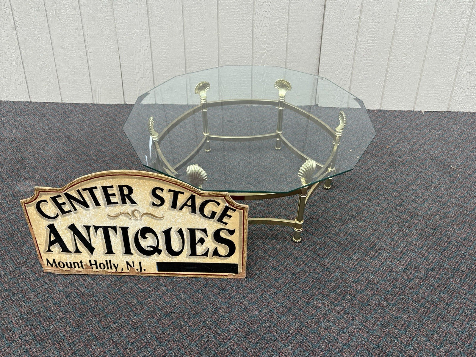 66743   QUALITY Brass and Glass Shell Design Coffee Table