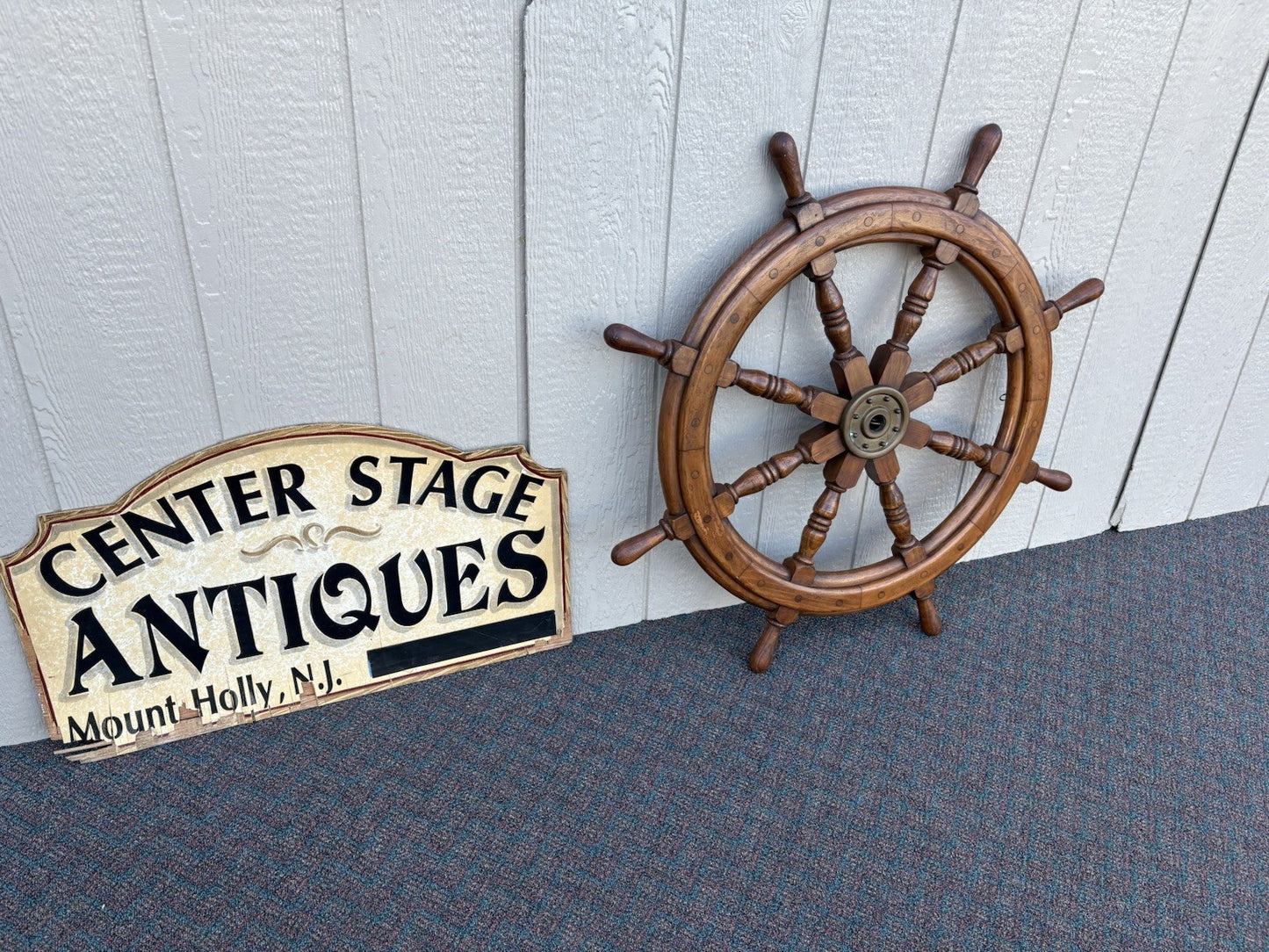 66949 Antique Wood and Brass Ships Wheel