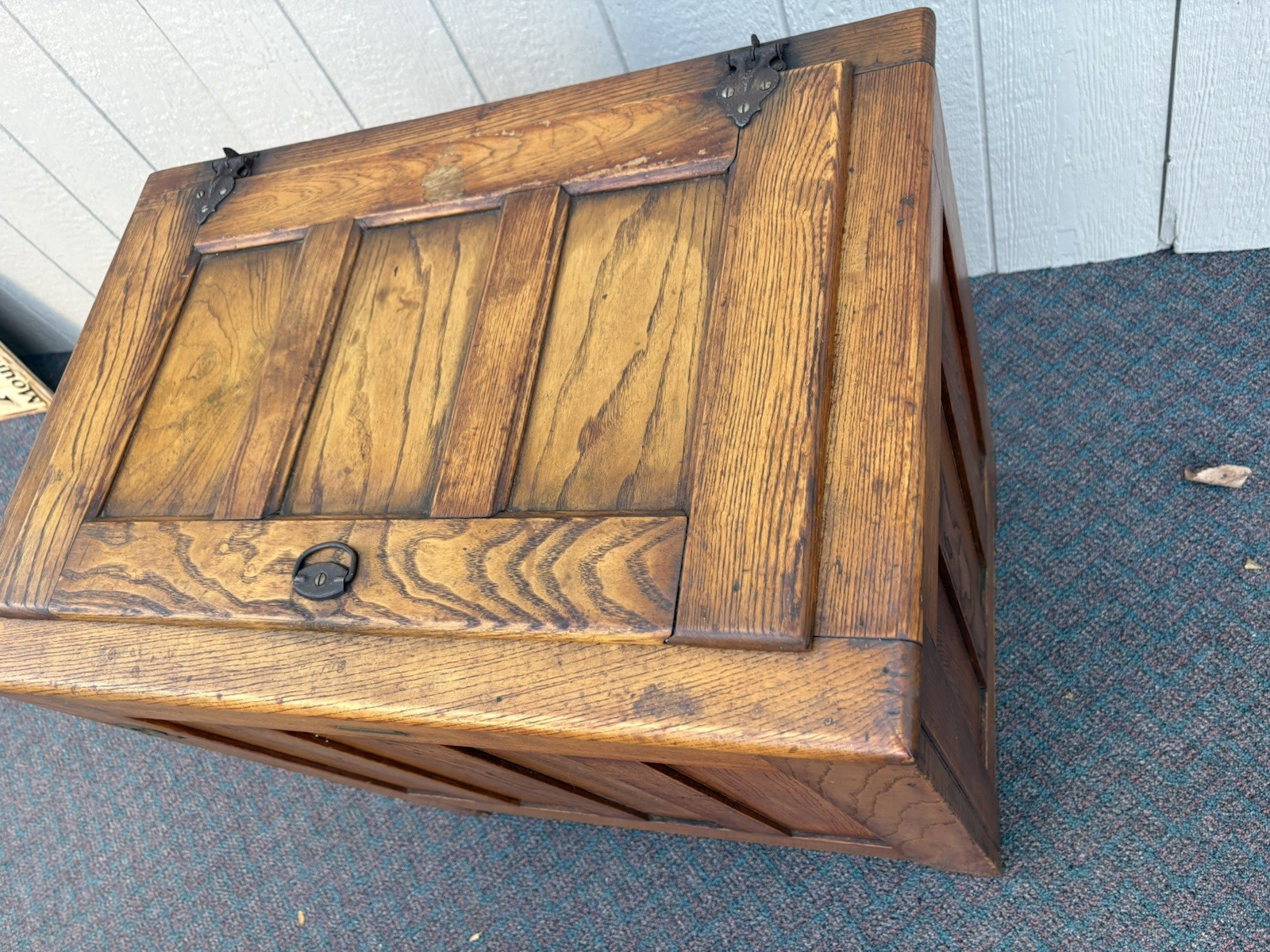 67160 Antique  BAMBERGER Victorian Oak Ice Box Refrigerator with Lift Top
